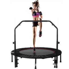 48" Foldable Mini Trampoline Max Load 300lbs, Fitness Rebounder with Adjustable Foam Handle, Exercise Trampoline for Adults Indoor/Garden Workout