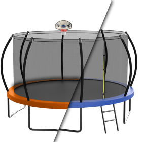 14-foot trampoline orange and blue dual-color mat ring, with basketball hoop, ladder,14ft trampoline