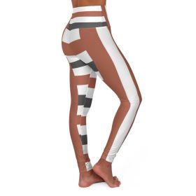 High Waisted Yoga Leggings / Brown And Grey Stripe Fitness Pants - L65417