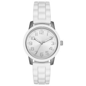 Time and Tru Women's White Bezel Watch with Silicone Strap