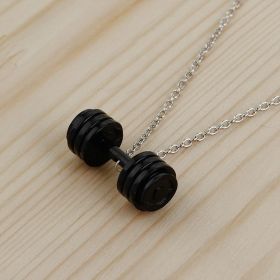 Exercise Fitness Dumbbell Necklace Barbell Lovers Pendant (Color: Black)