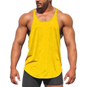 Men's Bodybuilding Stringer Tank Tops Y-Back Fitness Workout T-Shirts (Color: Yellow, size: S)